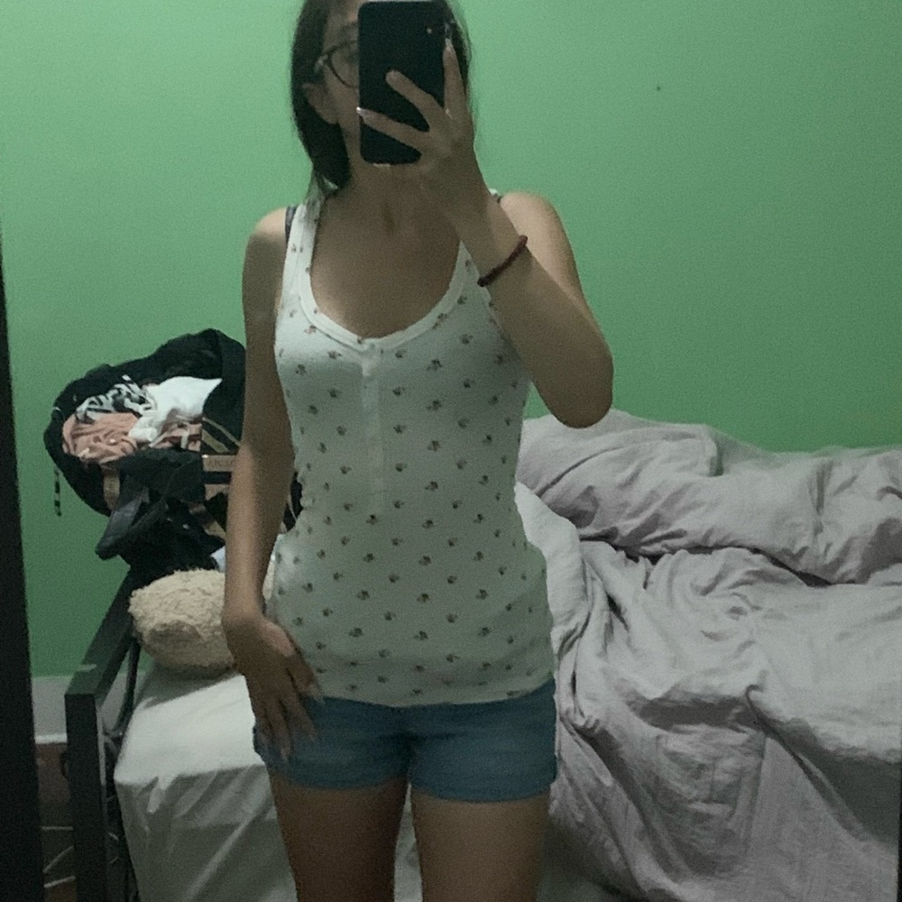 aerie henley super soft floral rip tank top